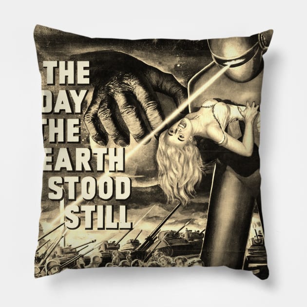 The Day The Earth Stood Still Sepia Pillow by Invasion of the Remake