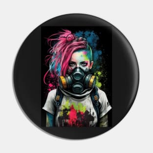 Punk Girl Wearing Gas Mask | Post-apocalyptic | Anarchist Streetwear | Punk Fashion | Colorful Punk Artwork | Tattoos and Piercings | Paint Splash Pin