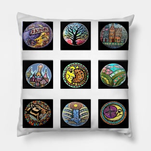 mini images of 9 paintings by LowEndGraphics Pillow