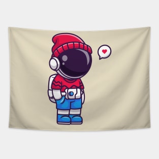 Cute Cool Astronaut Wearing Beanie Hat Cartoon Tapestry