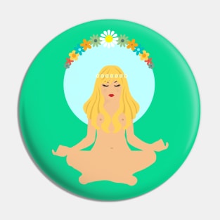 Boho Hippie Girl Meditating Pin