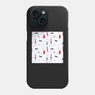 Nautical Pattern with Boats and Lighthouses Phone Case