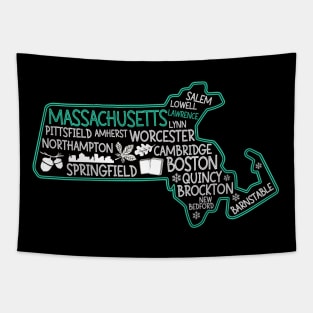 Massachusetts Lawrence cute map Salem Lowell Lawrence Lynn Springfield Tapestry