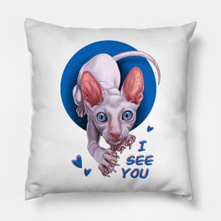 Cat Pink Sphynx. I See You. Pillow