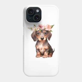 Watercolor Dachshund Dog with Head Wreath Phone Case