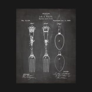 Kitchen Fork Spoon Patent - Chef Cook Farmhouse Décor Art - Black Chalkboard T-Shirt