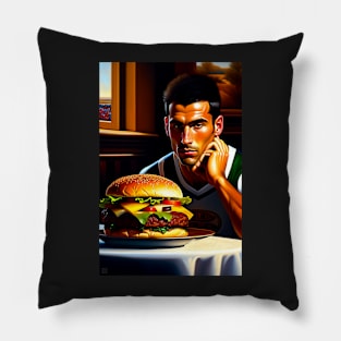 Man Before Burger Pillow