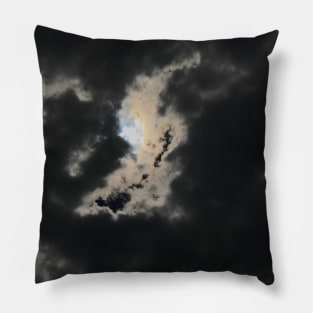 Light of hope. Horror sky. Thick grey clouds-cape with bright sun peeping out through the clouds Pillow