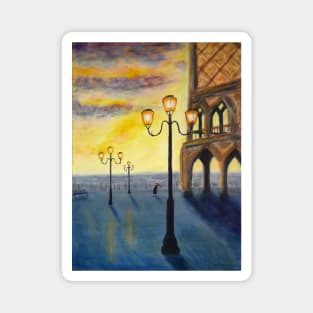 Lowry Meets Venice. Acrylics on board, an original artwork. Magnet