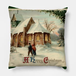 Vintage Christmas Church Parishioners Pillow