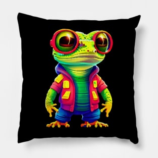 Gamer's Perfect Illustration - Cute Colorful Gekko Pillow