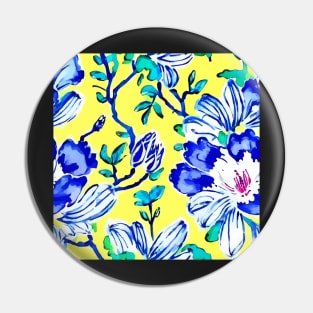 Blue flowers on yellow seamless pattern Pin