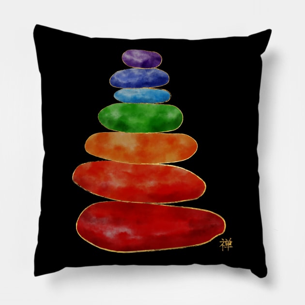 Zen Pebbles Chakras - Watercolor & Gold Pillow by Nartissima