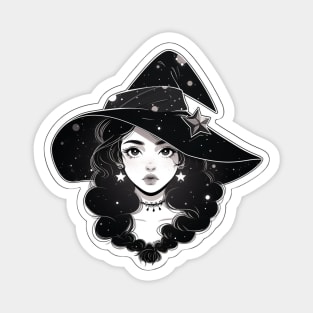 Black and White Cute Gothic Witch Magnet