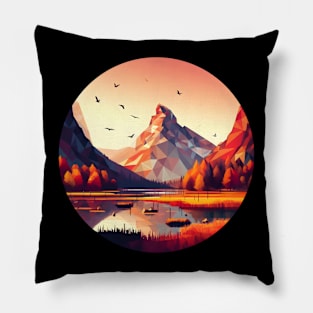 Low Poly Autumn Mountain and Lake Pillow