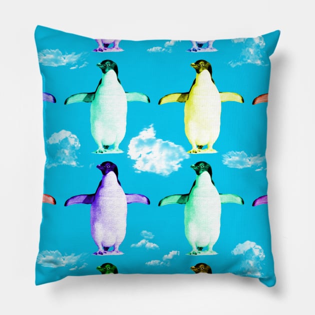 Warhol style Rainbow Penguins Pillow by Stupid Coffee Designs