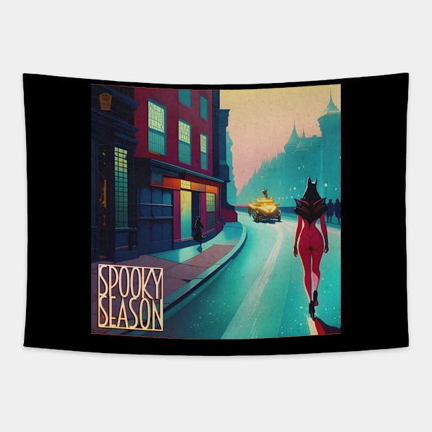 Halloween Spooky Season Crimson Streets Pulp Cover Tapestry by DanielLiamGill