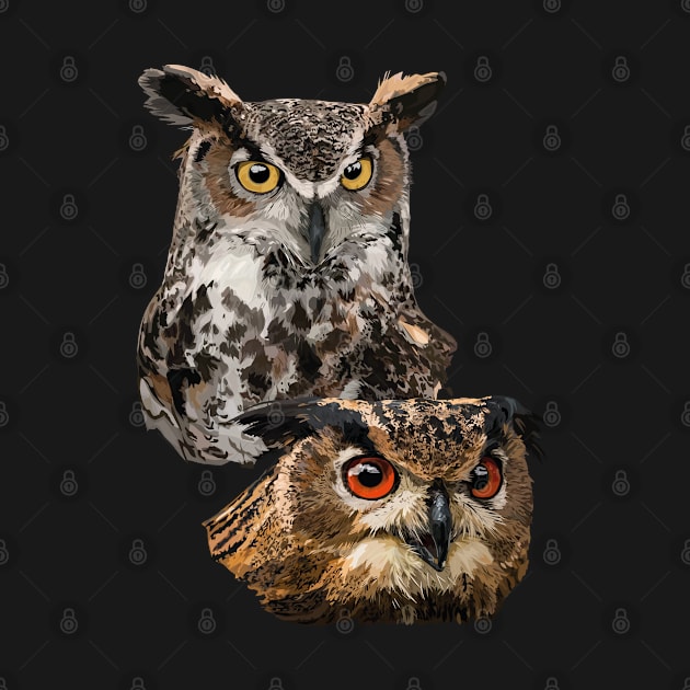 American Owl and Eagle Owl by obscurite