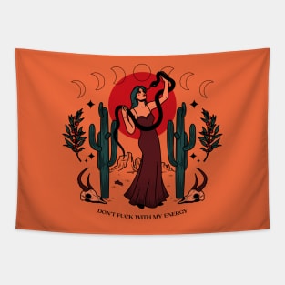 Don't fuck with my energy - desert, girl power, self care, self love, cacti, snake, animals, sun, type, inspirational saying Tapestry