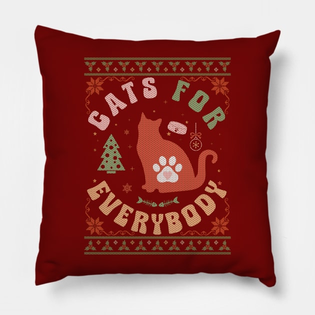 Funny Cat for everybody Christmas sweater Pillow by Catmaleon Design