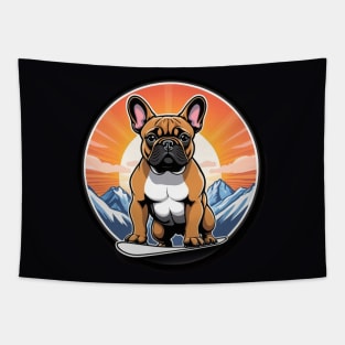 Majestic Snowboarding French Bulldog Tapestry