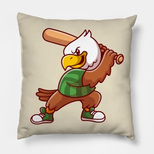 Cute Eagle Playing Baseball Cartoon Pillow