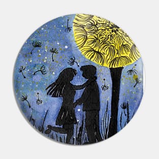 boy and girl under a dandelion tree Pin