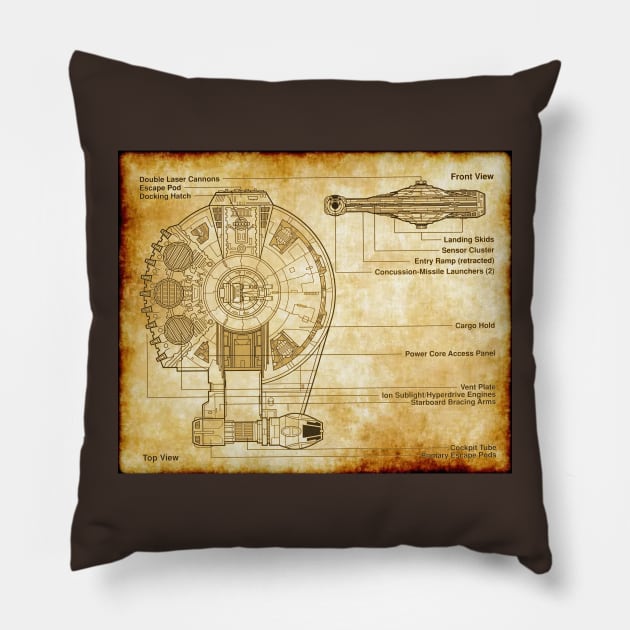 Rebel Freighter Parchment Blueprint Pillow by Starbase79