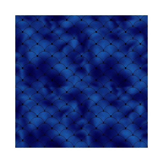 Ringed Scales in Black and Classic Blue Vintage Faux Foil Art Deco Vintage Foil Pattern by podartist