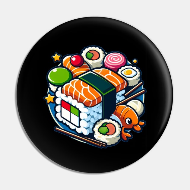 Video Games and Sushi | Kawaii Japanese Cute Food Lover Pin by CP6Design