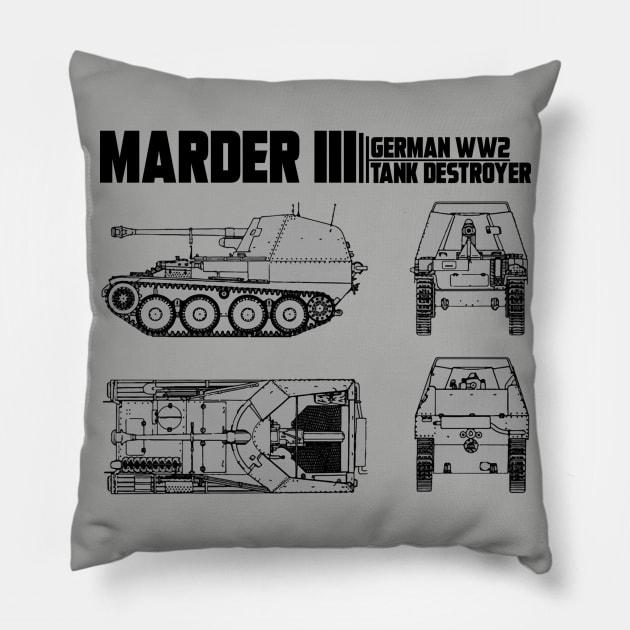 MARDER III TANK DESTROYER Pillow by theanomalius_merch