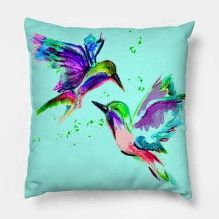 Hummingbird Watercolor Paint Splatter Bird Watcher Lover Gift Idea Her Pillow