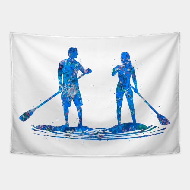 Paddleboard blue art Tapestry by Yahya Art