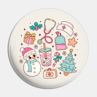 Retro Nurse Christmas Doodle Pin