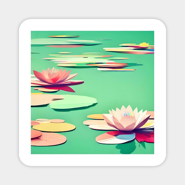 Pink Water Lilies on Green Pond Magnet by DANAROPER