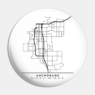 ANCHORAGE ALASKA BLACK CITY STREET MAP ART Pin