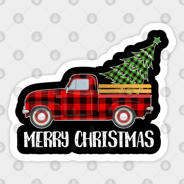 Christmas Tree Red Truck Christmas Red Truck Sticker Teepublic Uk