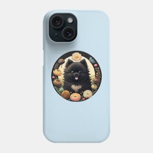 Black Pomeranian Flower Wreath Phone Case