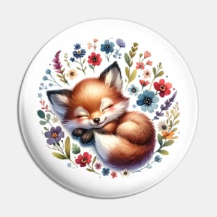 Baby Fox and Flowers Pin