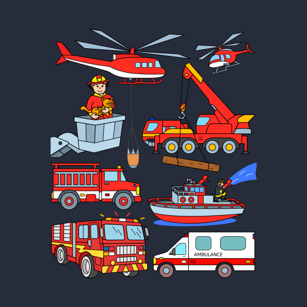 Ambulance Fire Department Fireman Trucks and Vehicles by samshirts