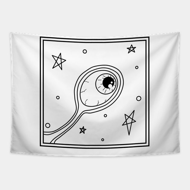 Psychedelic Space Eyeball Line Art Black Tapestry by GoreInTheCorner