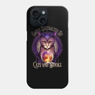 Easily Distracted By Books and Cats Design Phone Case