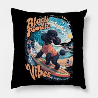 Wave Rider: A Black Poodles Surfing Adventure Pillow