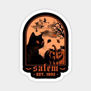 Salem 1692 - Black Cat Pumpkin - Retro Vintage Halloween Magnet