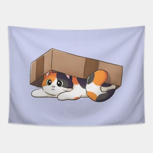 Cute Calico Cat Under Cardboard Box Tapestry