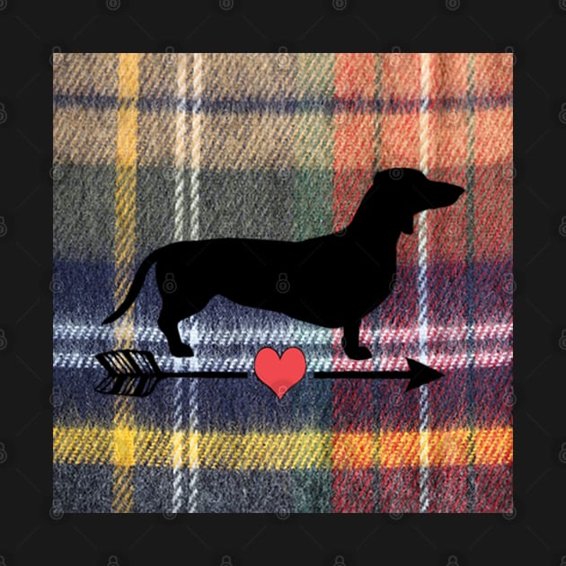 Dachshund Wiener Dog Cute Gift Graphic Art Design, Weenie with Heart Arrow on Plaid Graphic by tamdevo1