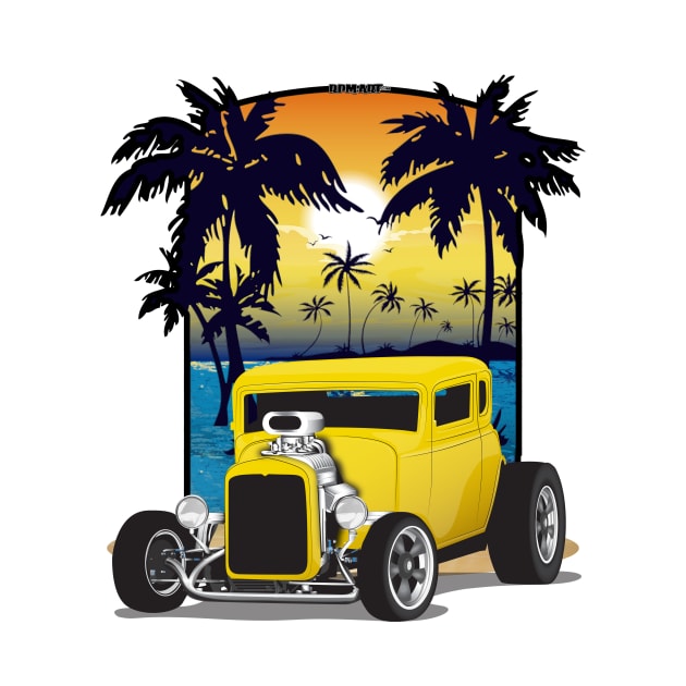 Yellow 1932 Chevy 5 Window Coupe Hot Rod California Beachin Print by RPM-ART