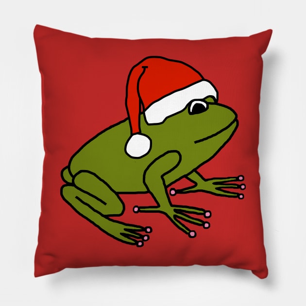 Cute Frog Wearing a Christmas Santa Hat Pillow by ellenhenryart