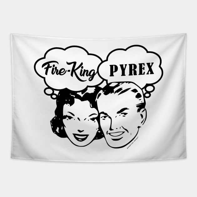 Fire King vs Pyrex Retro Couple Tapestry by SmokyKitten