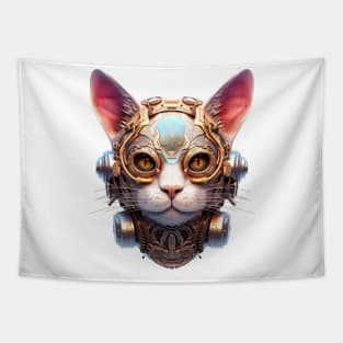 Bronze Bolt -The Steampunk Cyborg Cat Tapestry